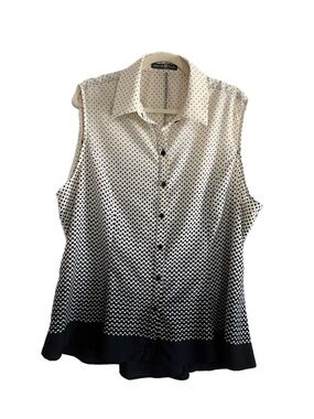 Sleeveless Ombre Polka Dot Button-Front Blouse - Black/White Size 1X